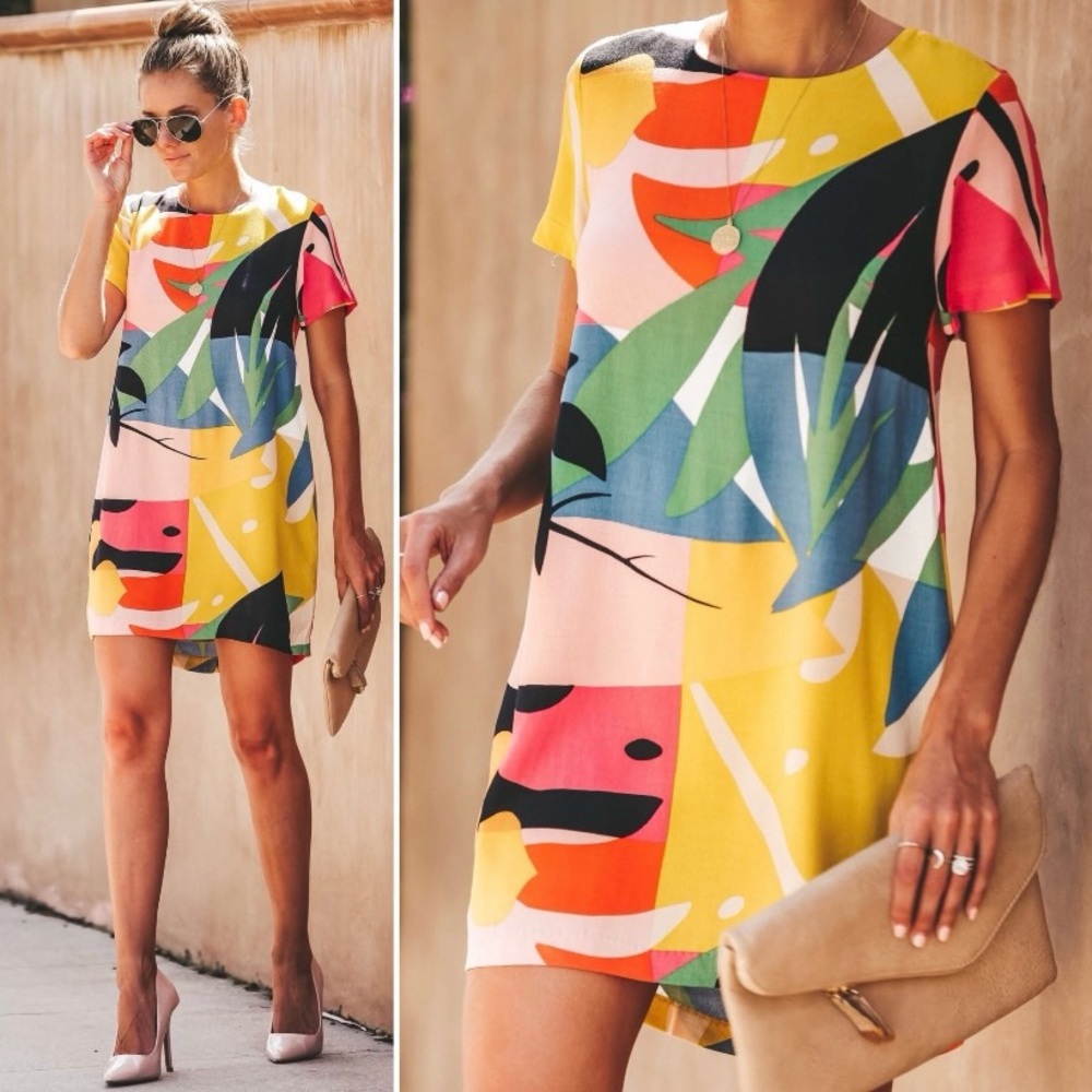 Vici Multicolor Abstract High Low Dress